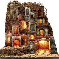Pueblo completo para decoración navideña con fuente, horno y molino